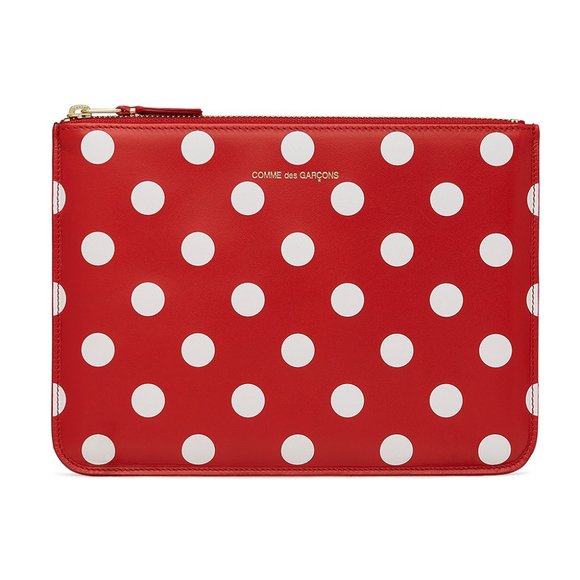 Comme des Garcons Handbags - Comme Des Garcons Unisex Polka Dot Leather Wallet Clutch Red